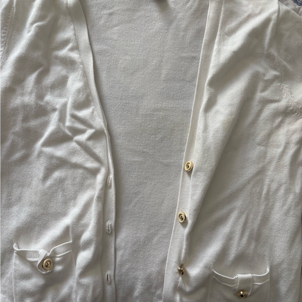 Cream Button-Front Cardigan with Pocket Details